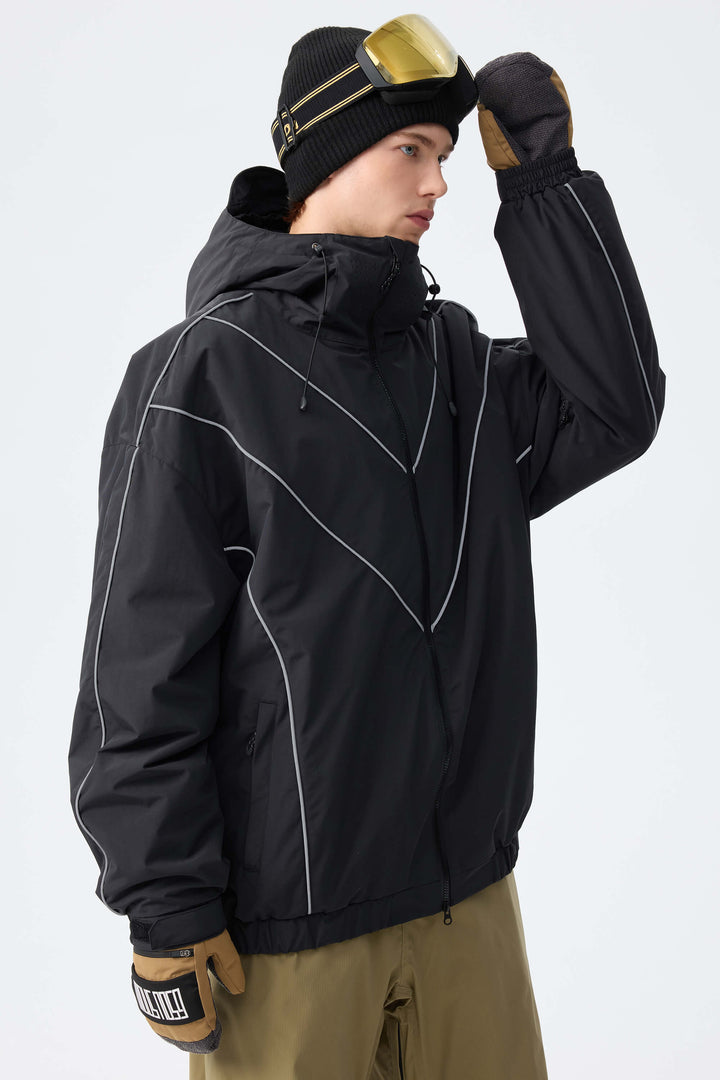 Men's Black Reflective V-Line Snow Jacket