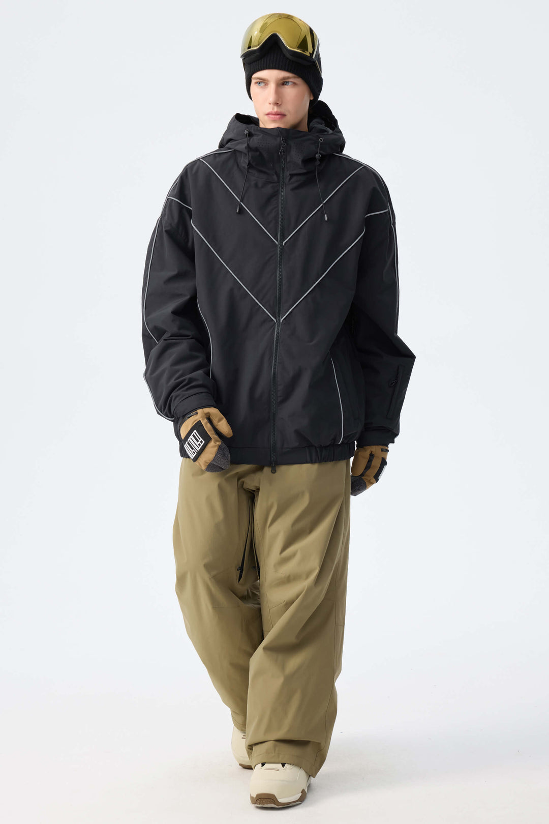 Men's Dark Green Reflective V-Line Snow Jacket
