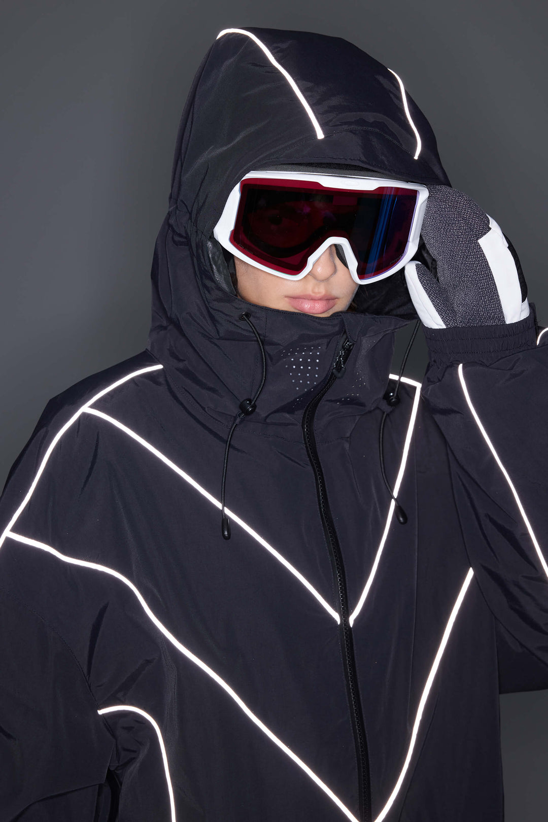 Men's Dark Green Reflective V-Line Snow Jacket