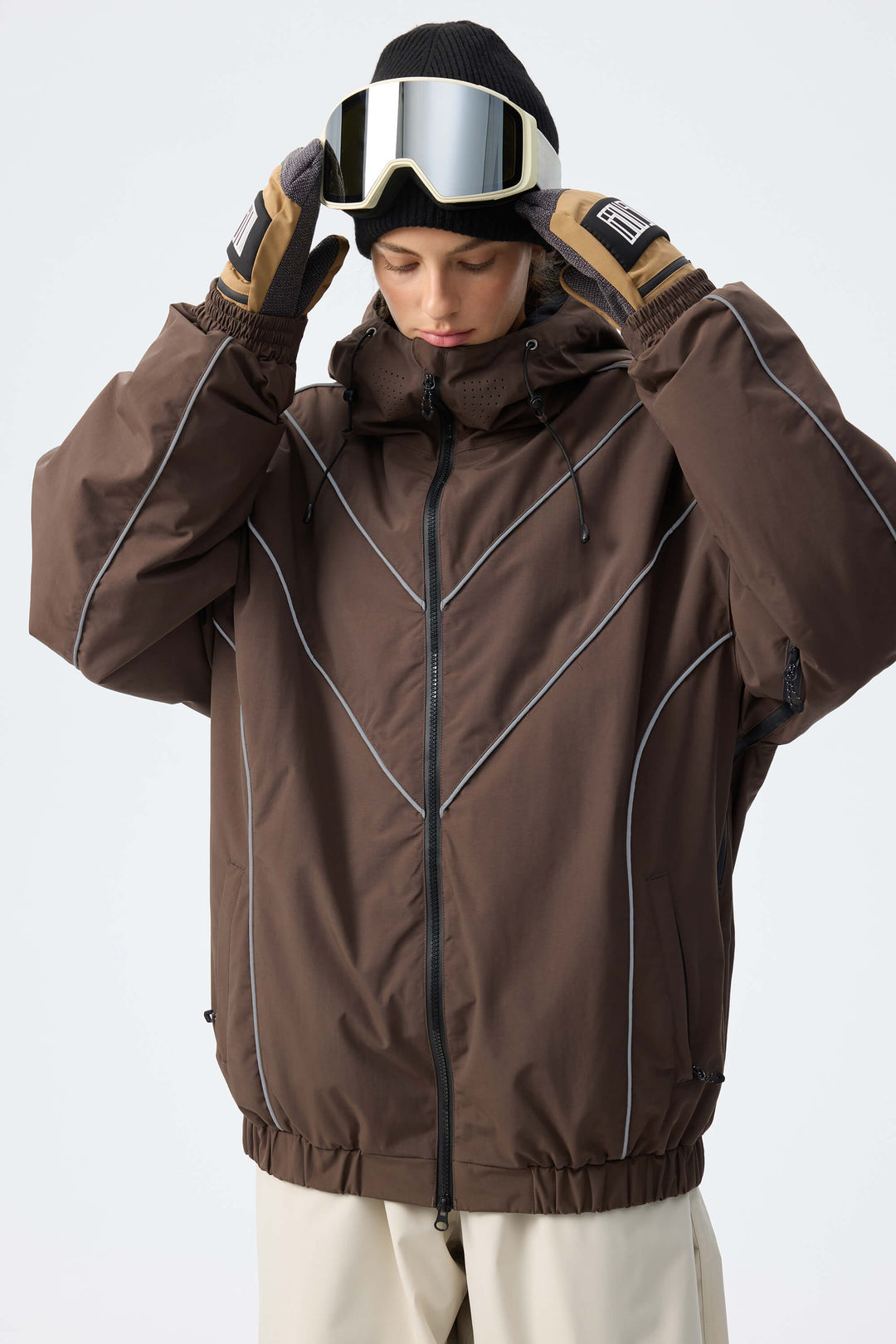 Women's Black Reflective V-Line Snow Jacket