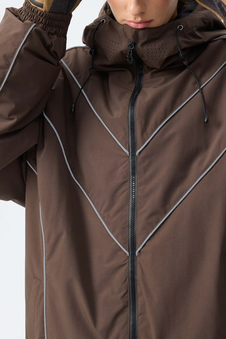 Women's Brown Reflective V-Line Snow Jacket