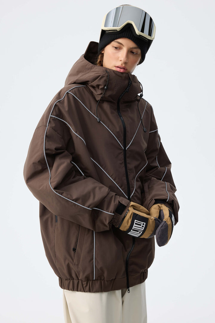 Women's Light Grey Reflective V-Line Snow Jacket