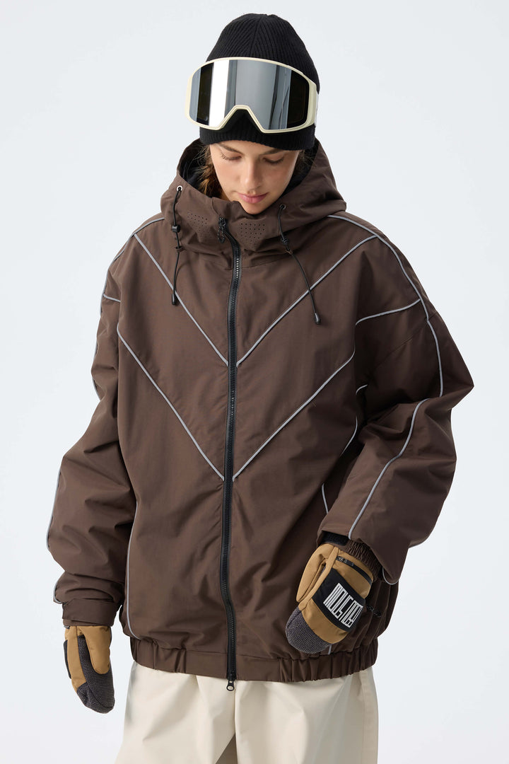 Women's Brown Reflective V-Line Snow Jacket