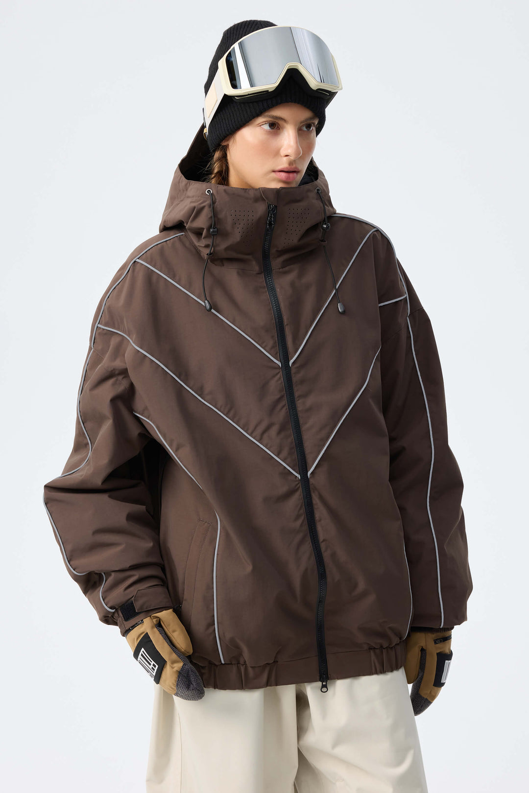 Women's Black Reflective V-Line Snow Jacket