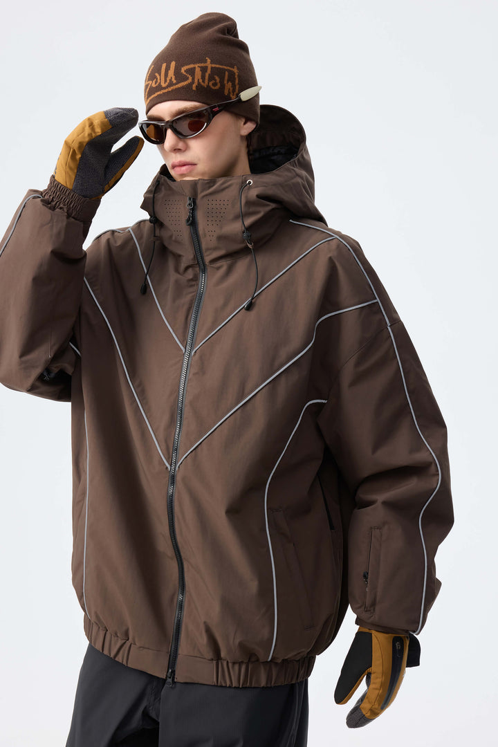 Men's Dark Green Reflective V-Line Snow Jacket