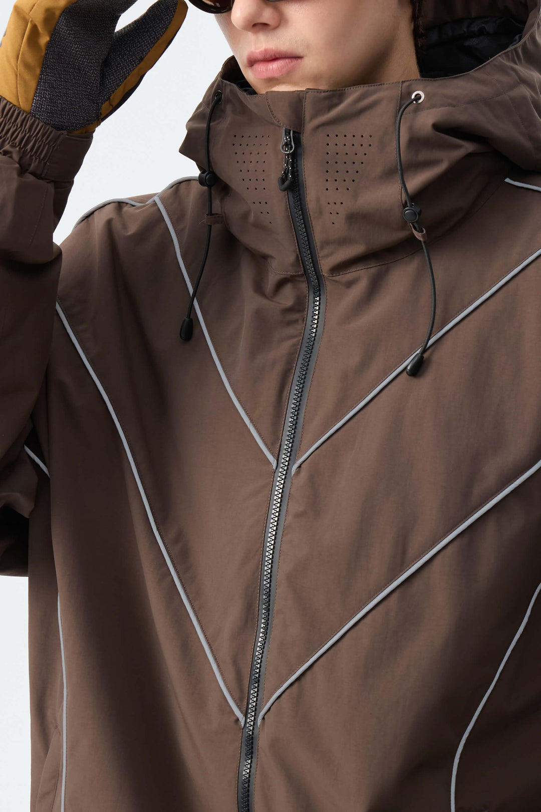 Men's Brown Reflective V-Line Snow Jacket
