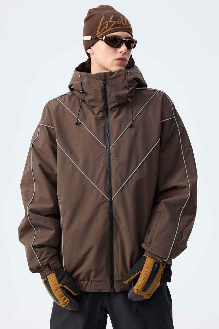 Men's Dark Green Reflective V-Line Snow Jacket