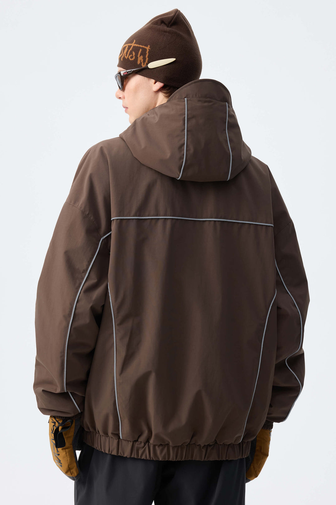 Men's Brown Reflective V-Line Snow Jacket