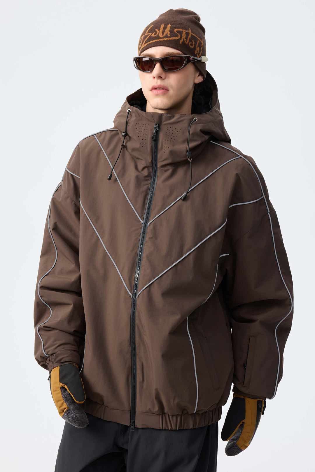 Men's Black Reflective V-Line Snow Jacket