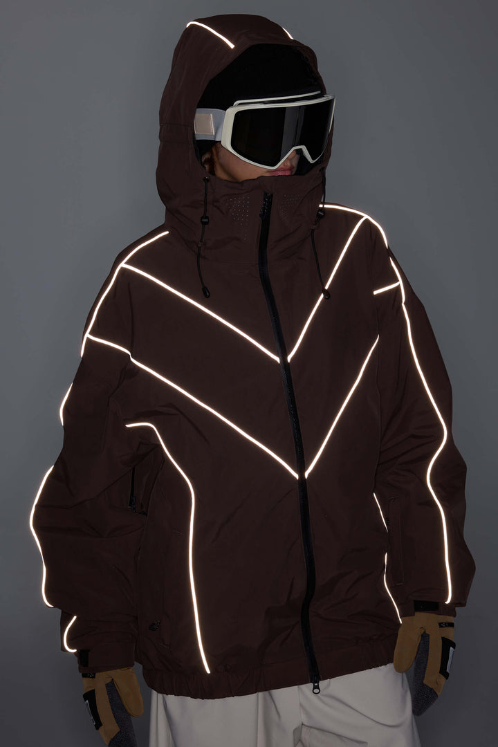 Men's Dark Green Reflective V-Line Snow Jacket