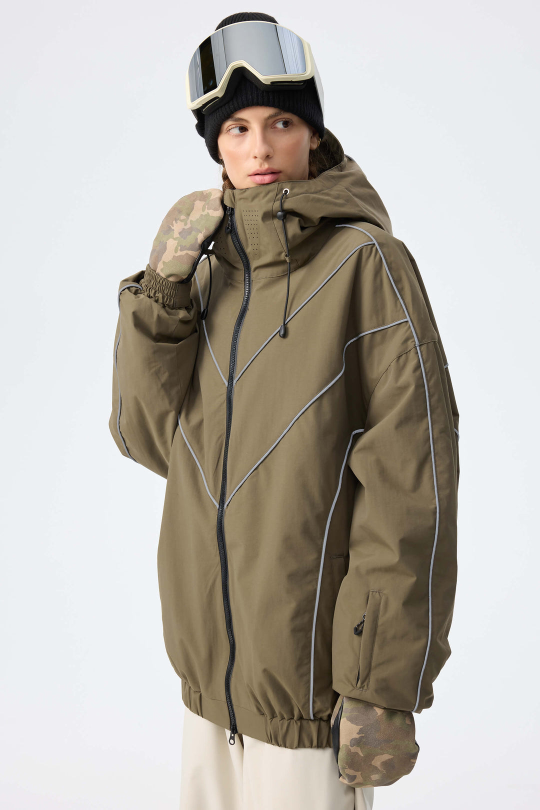 Women's Black Reflective V-Line Snow Jacket