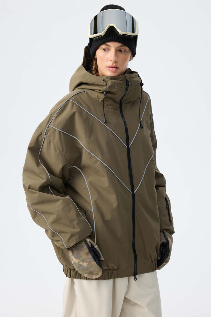 Women's Dark Green Reflective V-Line Snow Jacket