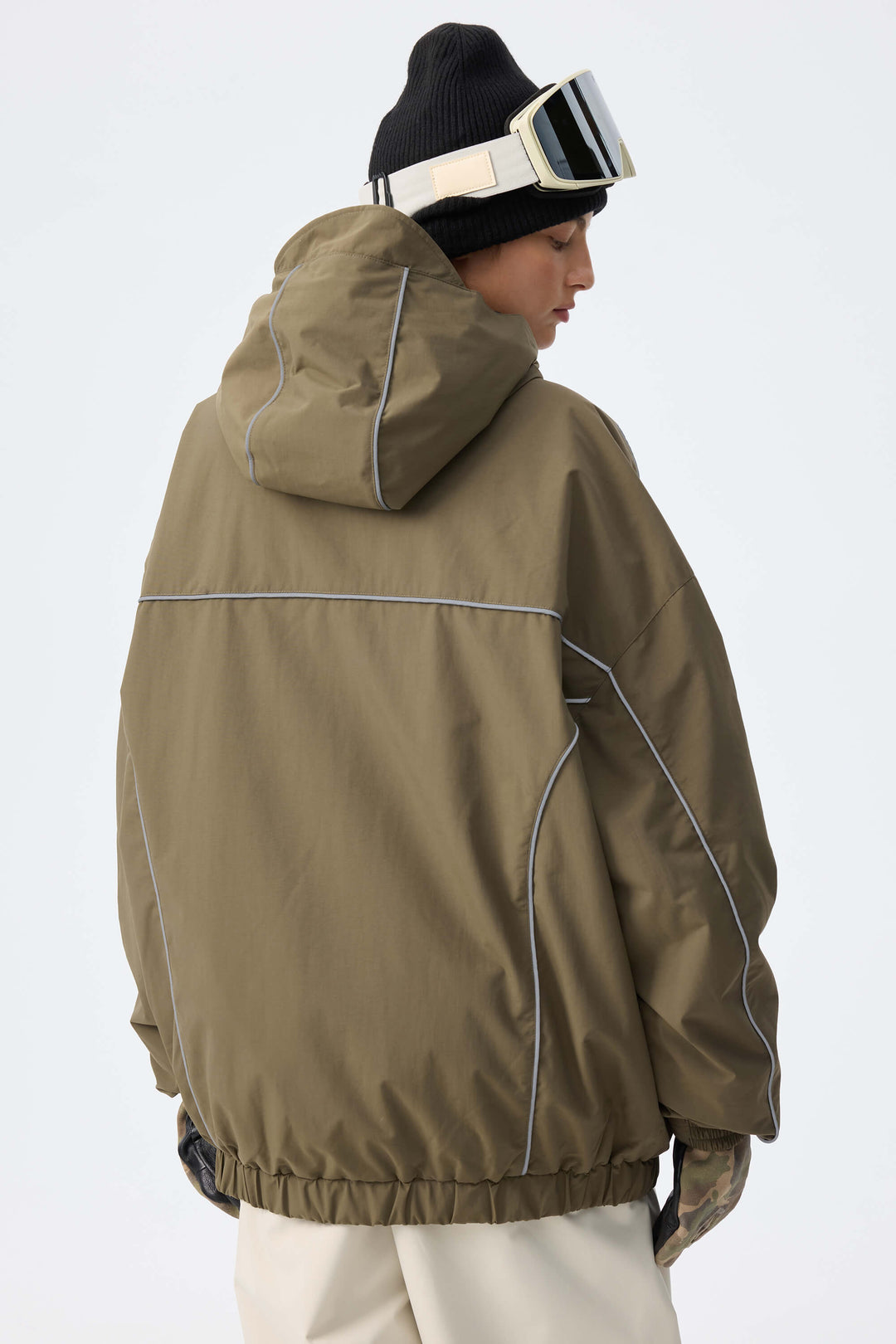 Women's Dark Green Reflective V-Line Snow Jacket