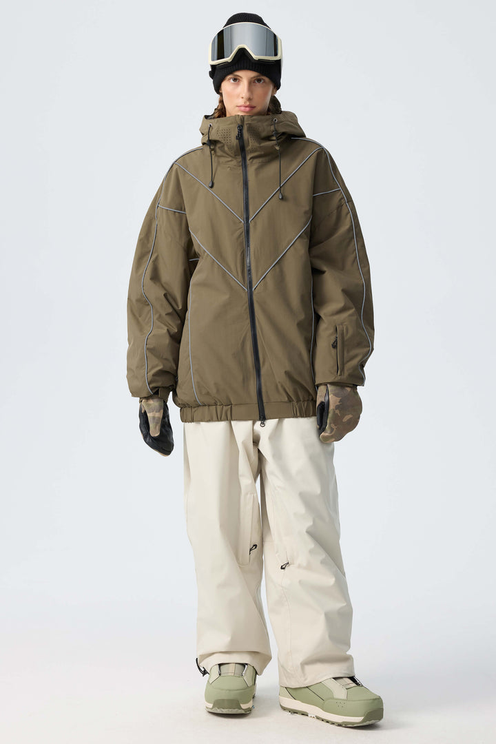 Women's Dark Green Reflective V-Line Snow Jacket