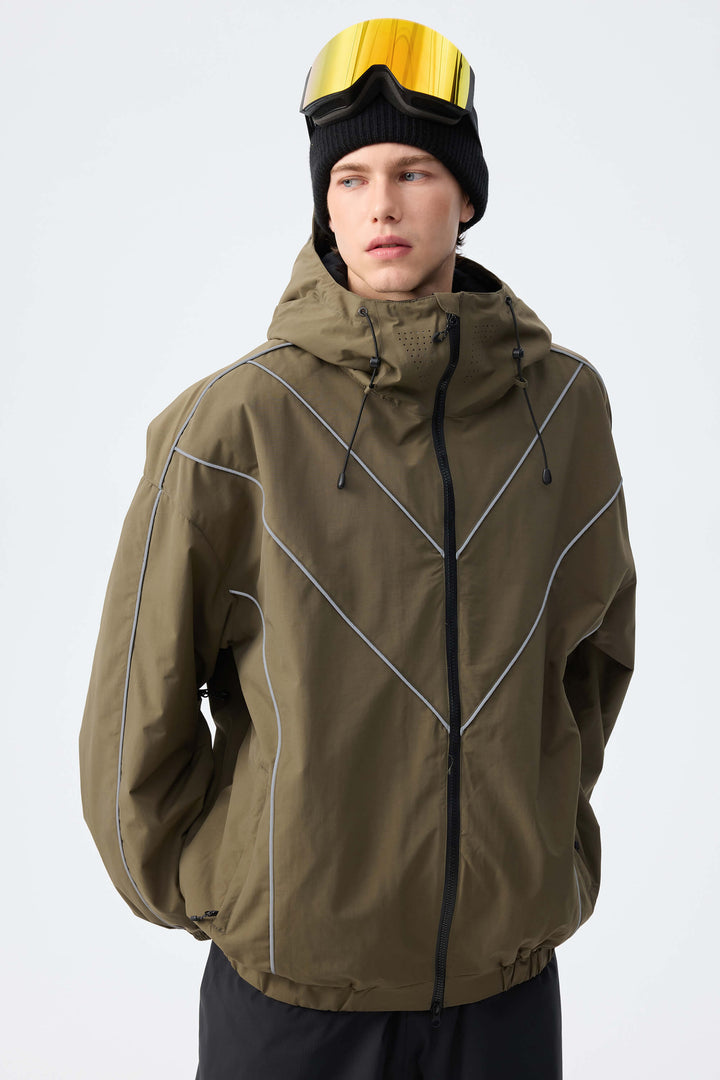 Men's Dark Green Reflective V-Line Snow Jacket