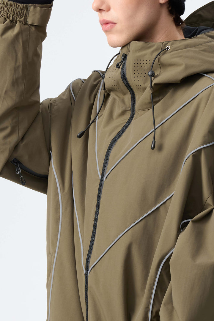 Men's Dark Green Reflective V-Line Snow Jacket