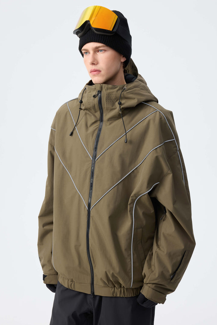 Men's Dark Green Reflective V-Line Snow Jacket