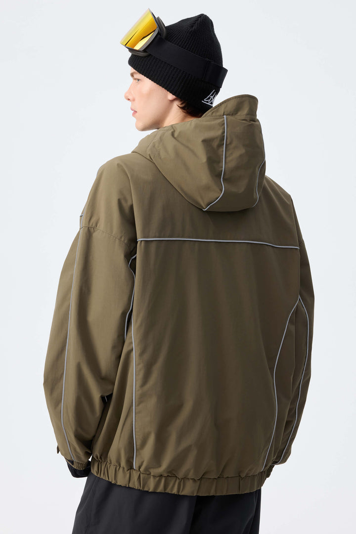 Men's Dark Green Reflective V-Line Snow Jacket