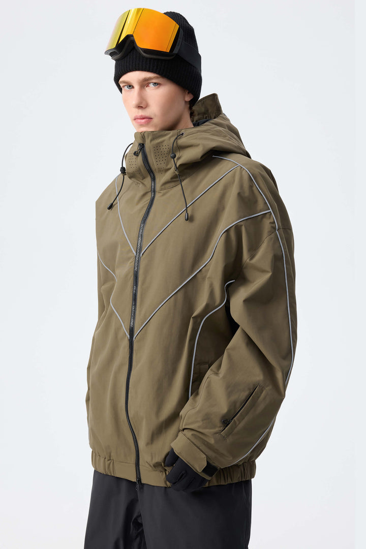 Men's Dark Green Reflective V-Line Snow Jacket
