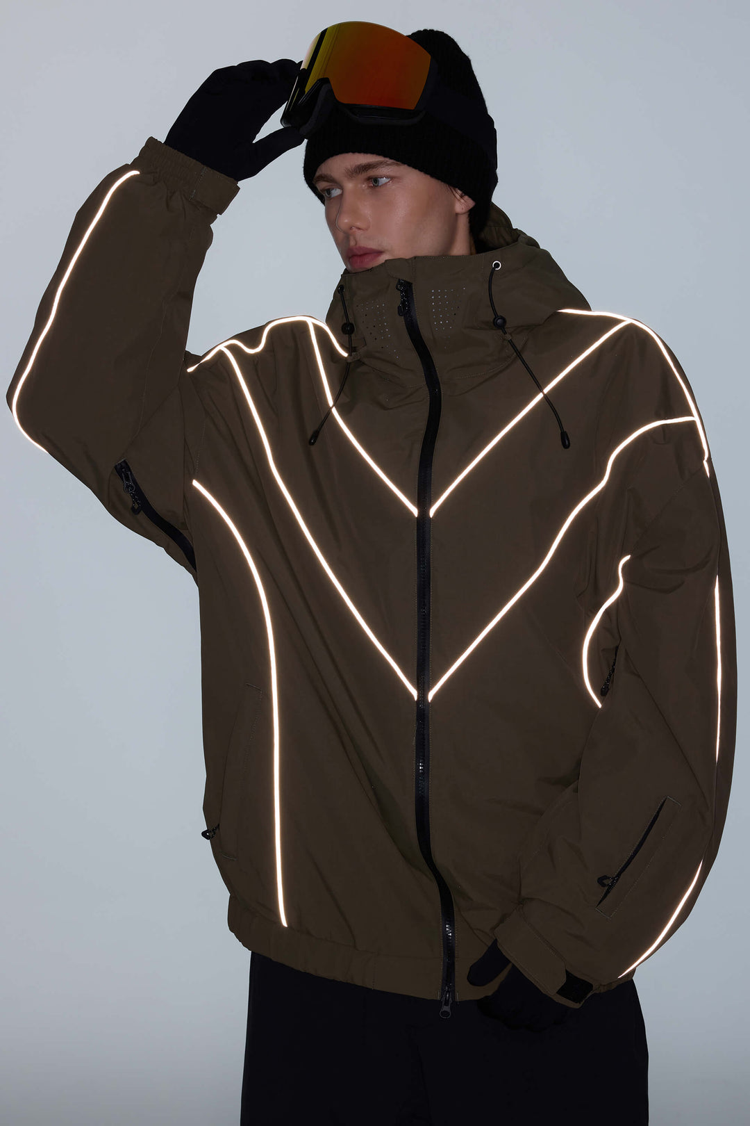 Men's Dark Green Reflective V-Line Snow Jacket