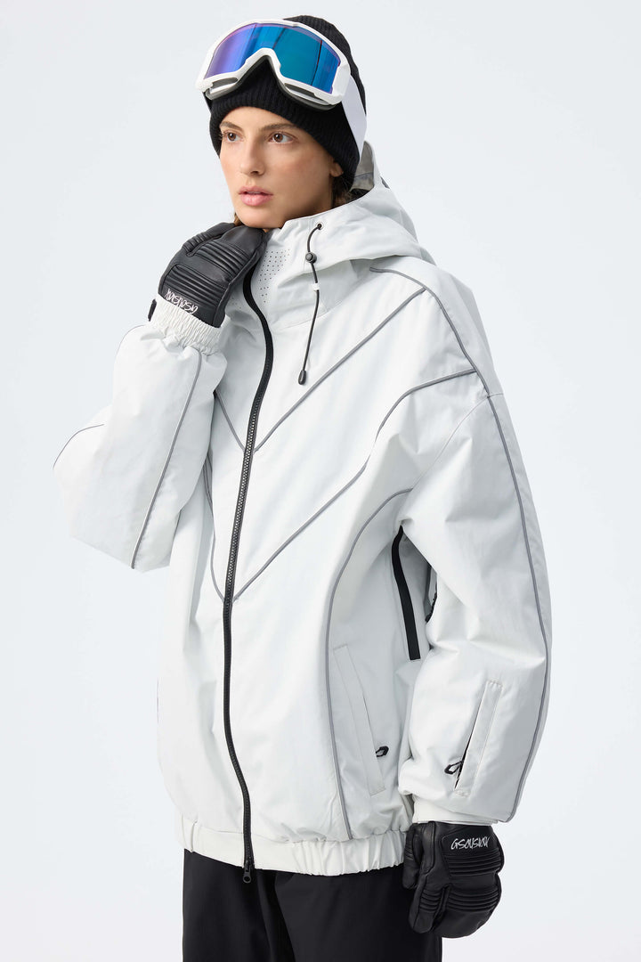 Women's Black Reflective V-Line Snow Jacket