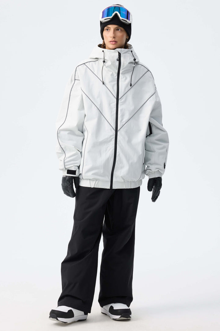 Women's Light Grey Reflective V-Line Snow Jacket