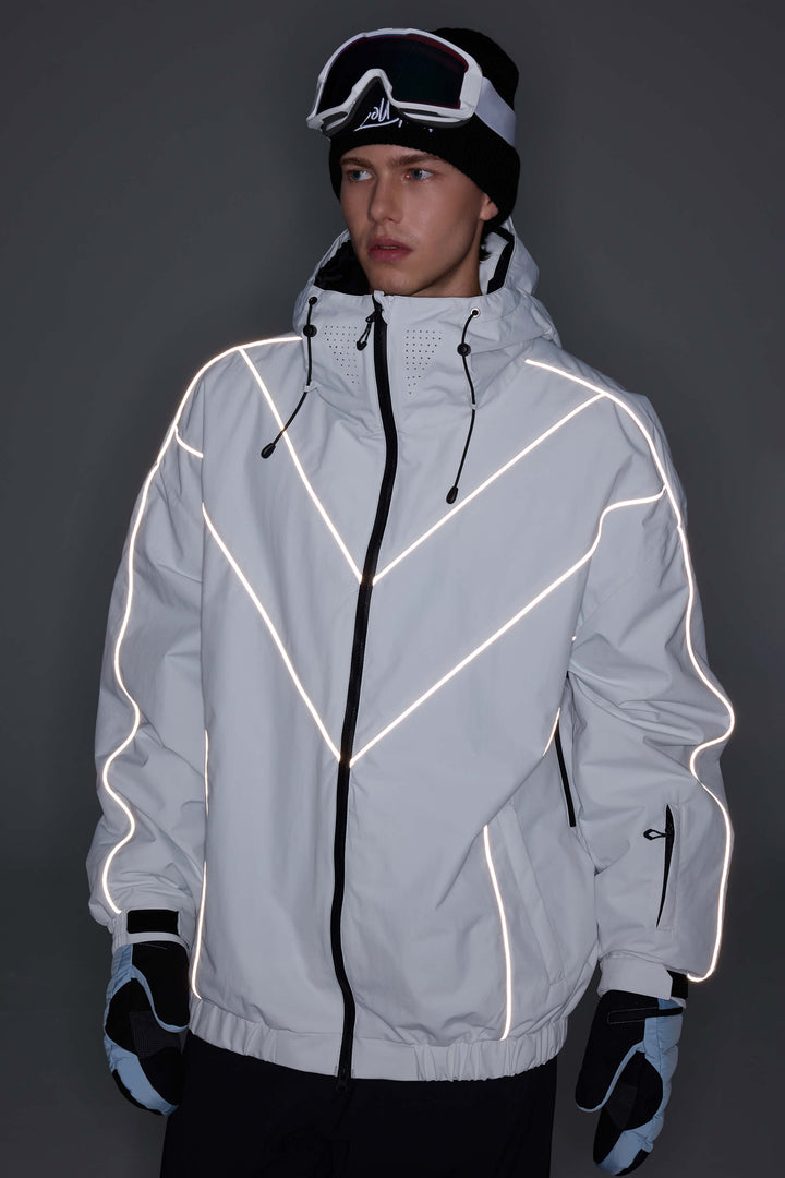 Women's Light Grey Reflective V-Line Snow Jacket