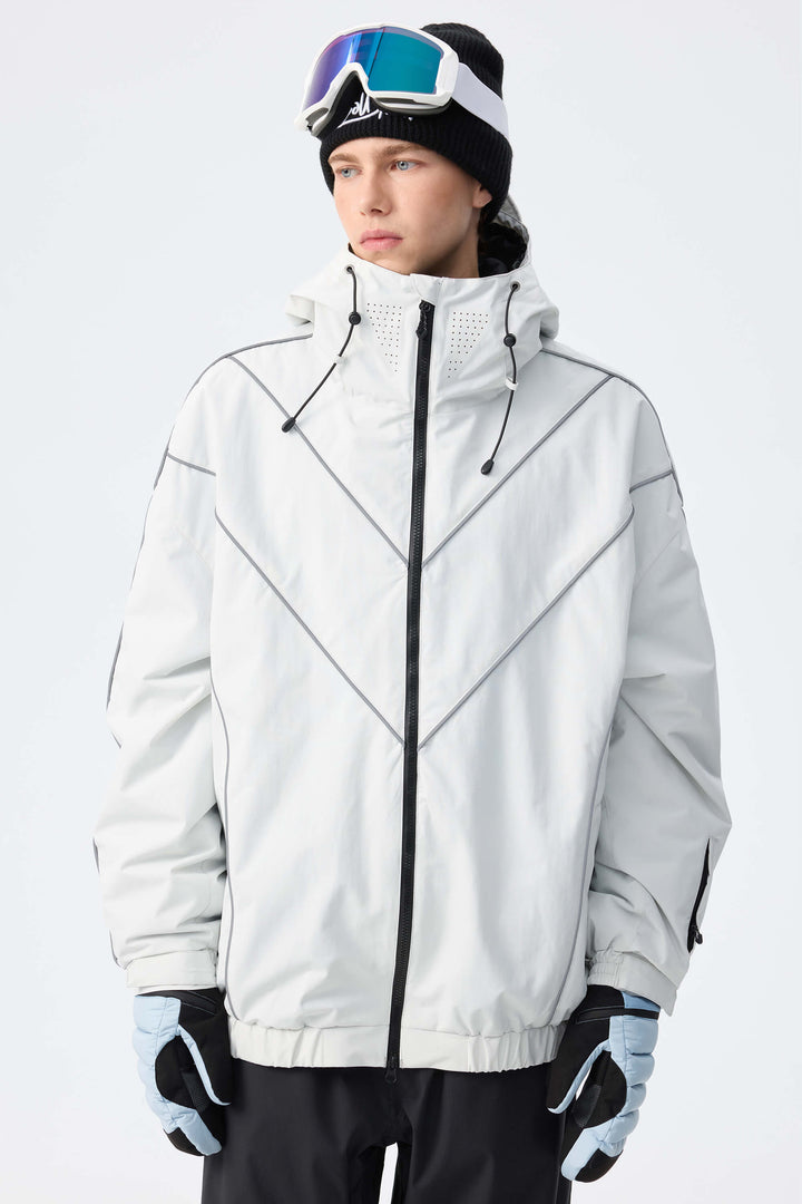 Men's Dark Green Reflective V-Line Snow Jacket
