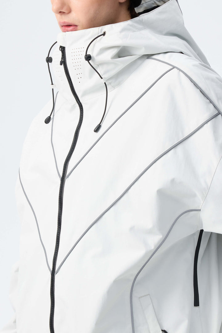 Men's Light Grey Reflective V-Line Snow Jacket