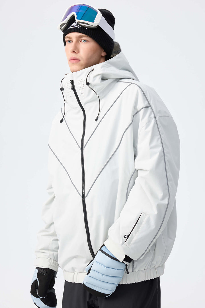 Men's Light Grey Reflective V-Line Snow Jacket