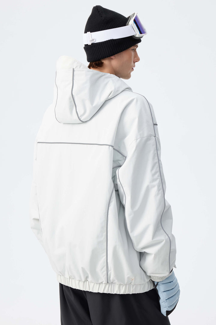 Men's Light Grey Reflective V-Line Snow Jacket