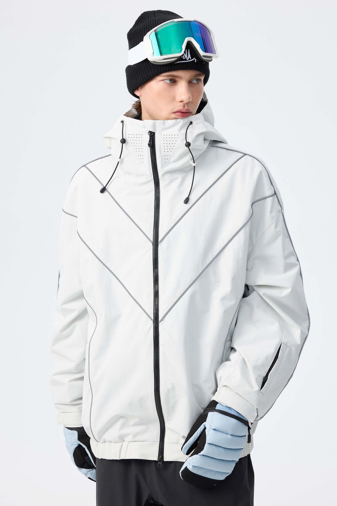 Men's Black Reflective V-Line Snow Jacket