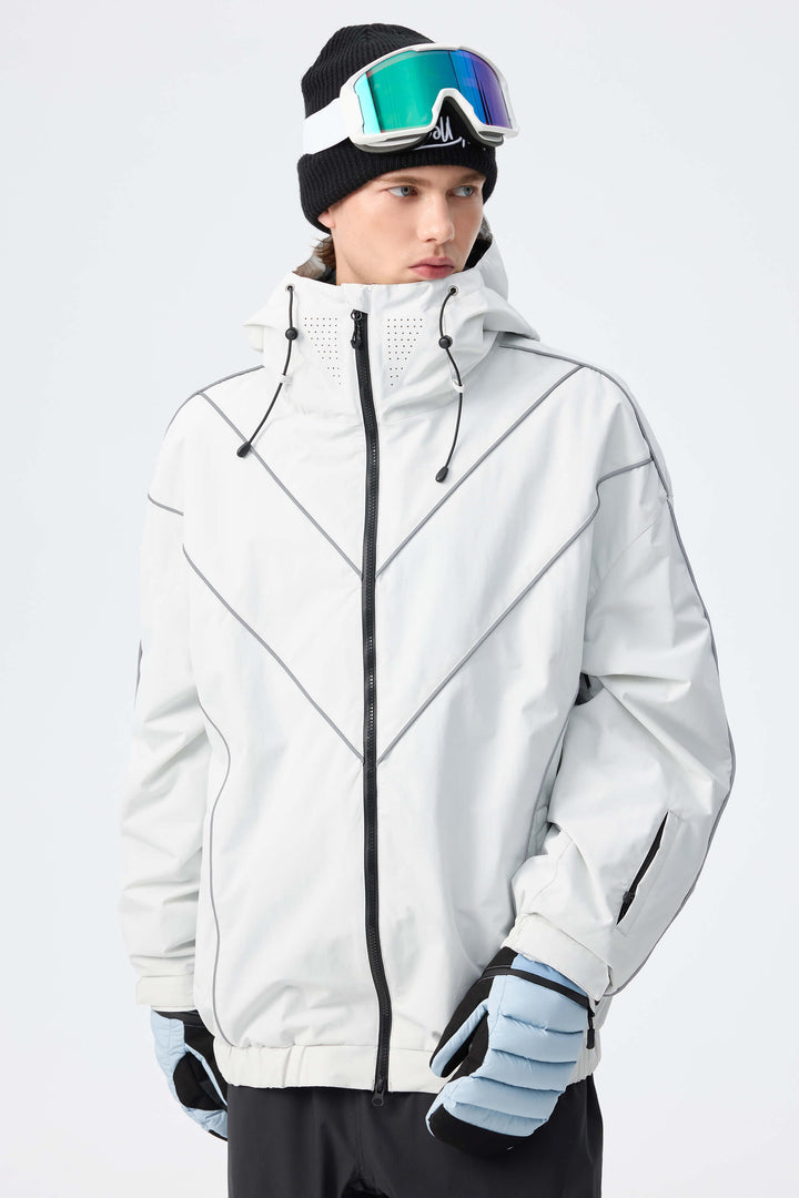 Men's Black Reflective V-Line Snow Jacket