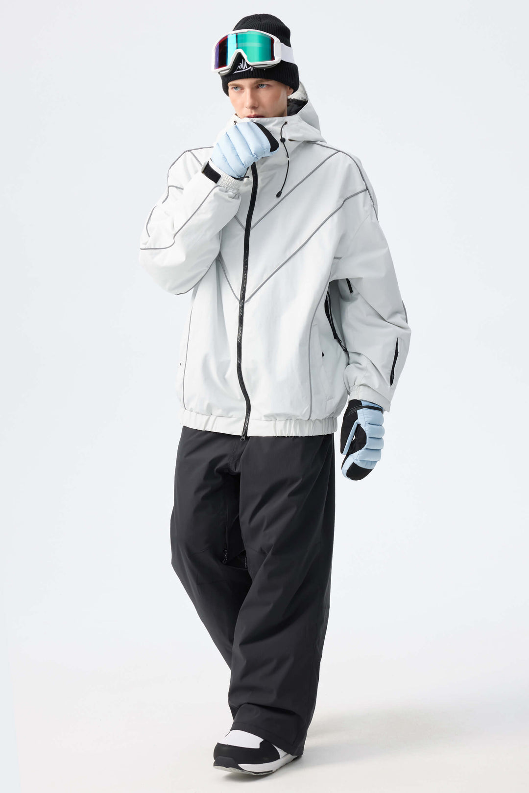 Men's Dark Green Reflective V-Line Snow Jacket