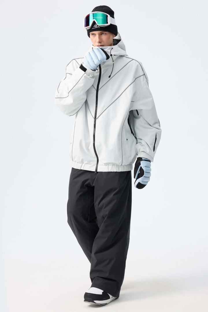 Men's Dark Green Reflective V-Line Snow Jacket