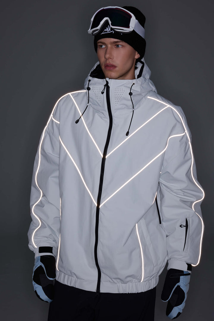 Men's Light Grey Reflective V-Line Snow Jacket