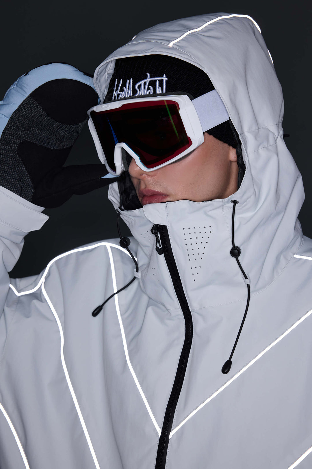 Men's Dark Green Reflective V-Line Snow Jacket