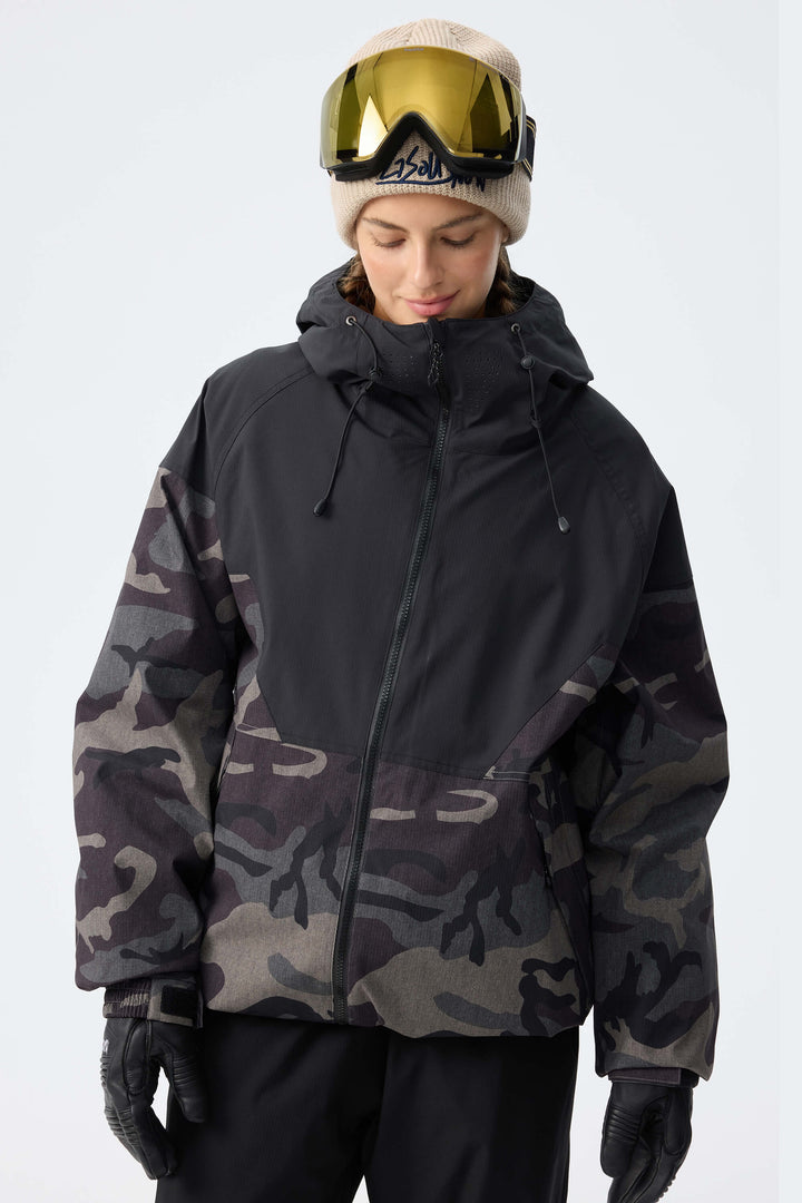 Women’s Off White & Black Recycled Contrast Panel Insulated Snow Jacket