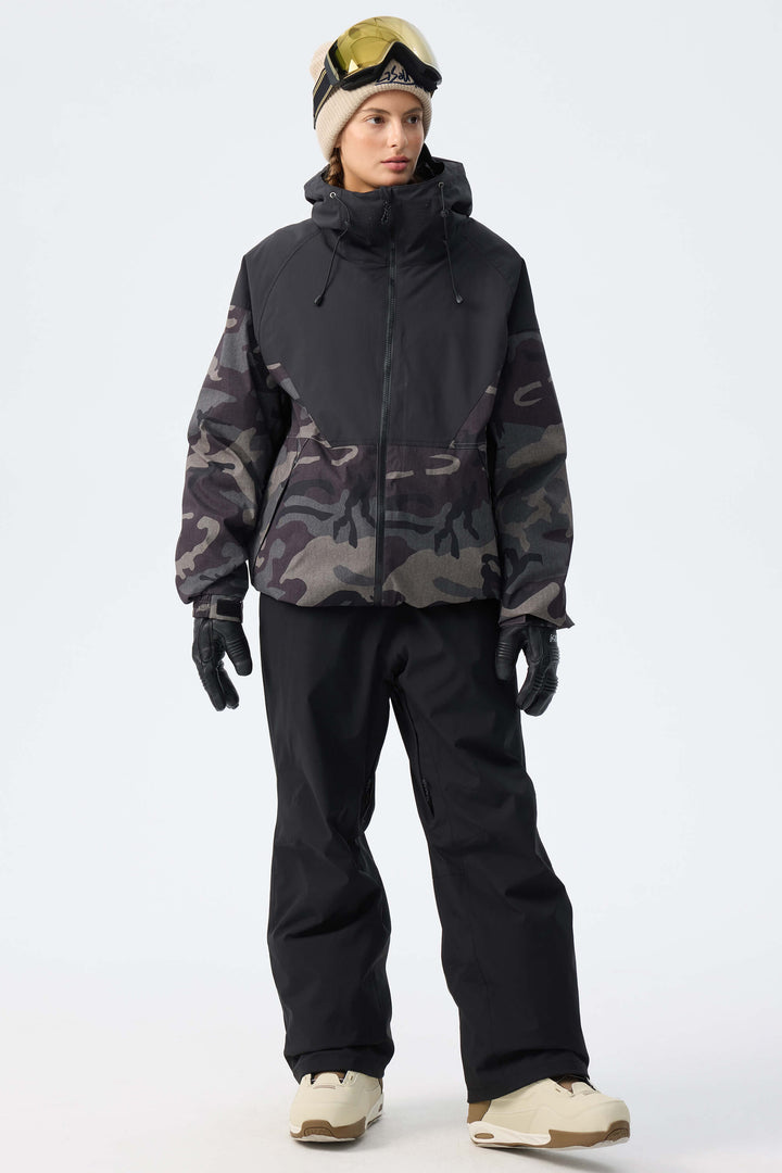 Women’s Off White & Black Recycled Contrast Panel Insulated Snow Jacket