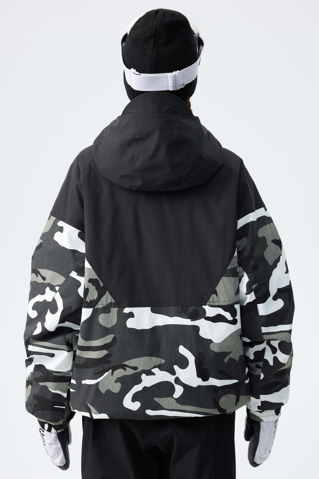 Women’s Black & Frost Camo Recycled Contrast Panel Insulated Snow Jacket