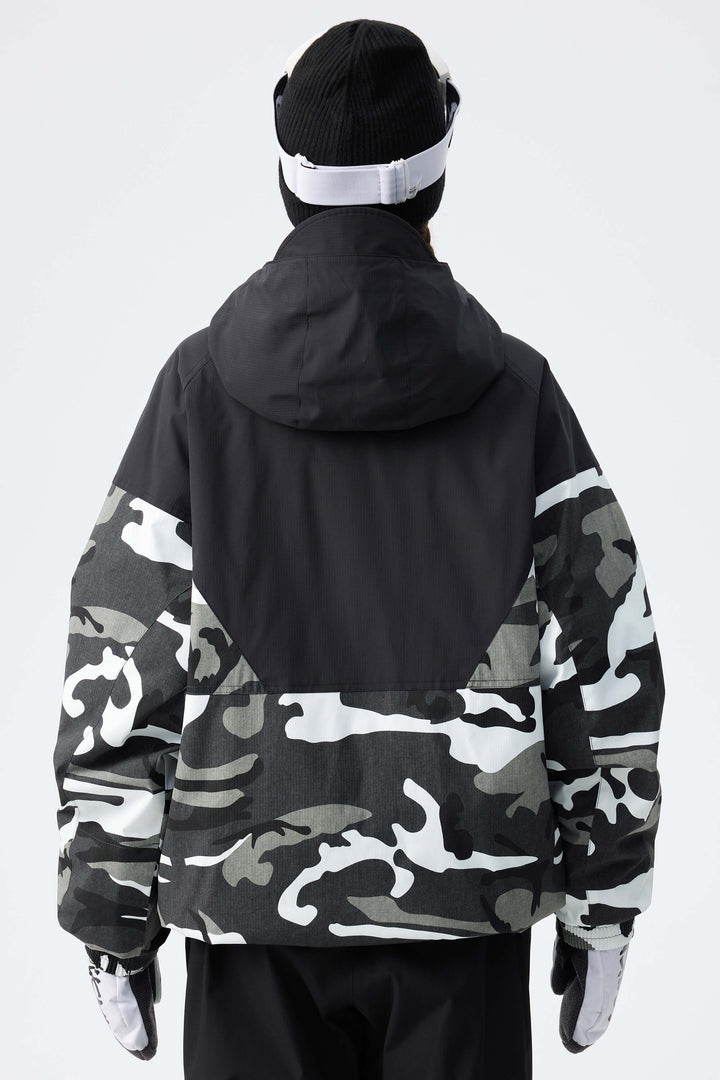 Women’s Black & Frost Camo Recycled Contrast Panel Insulated Snow Jacket