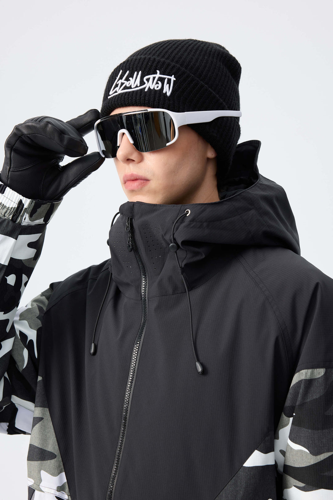 Men’s Black & Frost Camo Recycled Contrast Panel Insulated Snow Jacket