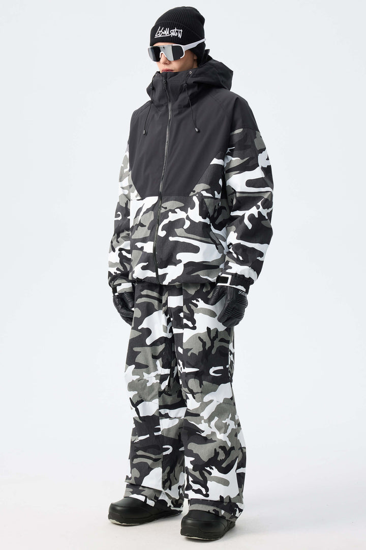 Men’s Black & Shadow Camo Recycled Contrast Panel Insulated Snow Jacket
