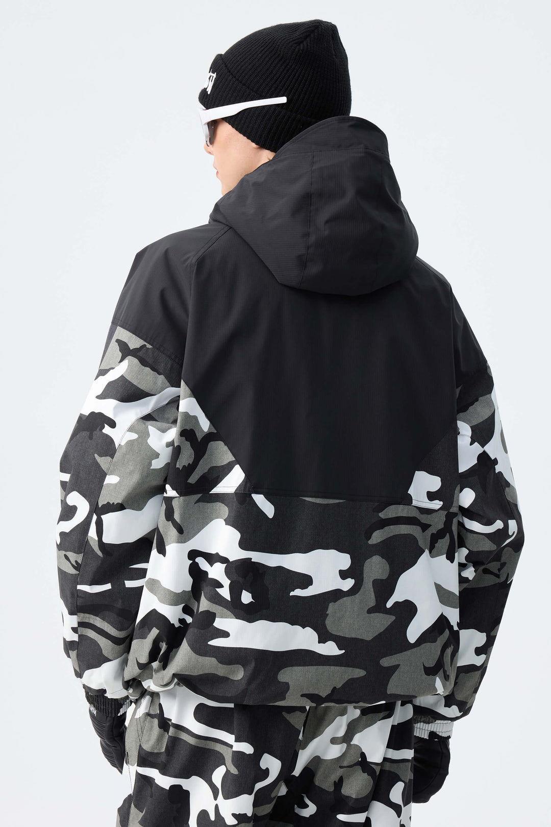 Men’s Black & Frost Camo Recycled Contrast Panel Insulated Snow Jacket