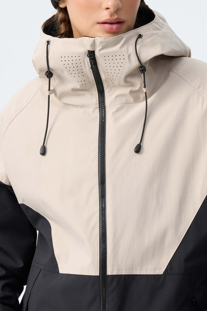 Women’s Off White & Black Recycled Contrast Panel Insulated Snow Jacket