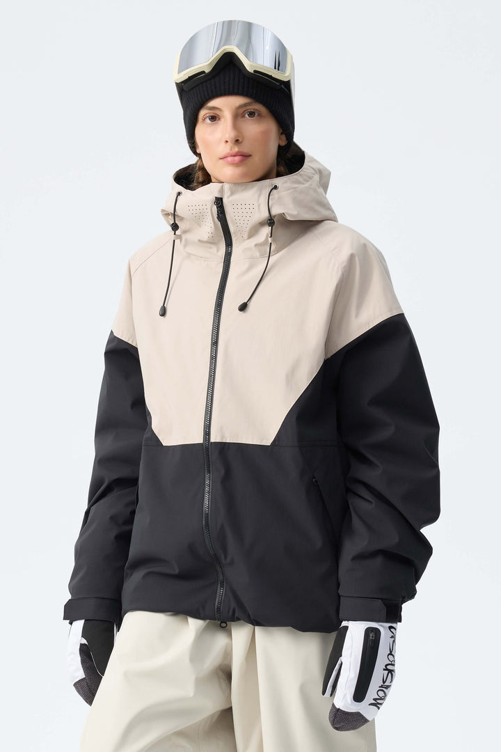 Women’s Off White & Black Recycled Contrast Panel Insulated Snow Jacket