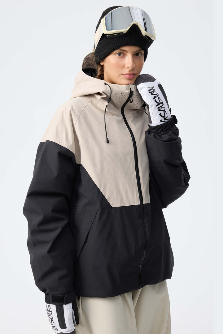 Women’s Off White & Black Recycled Contrast Panel Insulated Snow Jacket