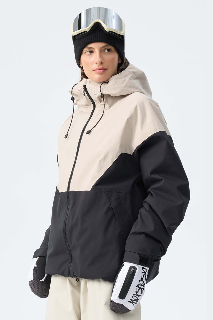 Women’s Off White & Black Recycled Contrast Panel Insulated Snow Jacket