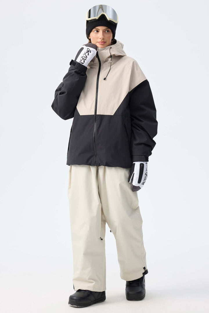 Women’s Off White & Black Recycled Contrast Panel Insulated Snow Jacket