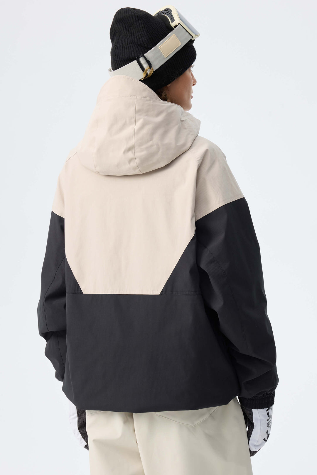 Women’s Off White & Black Recycled Contrast Panel Insulated Snow Jacket